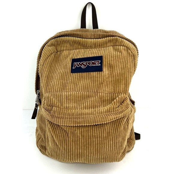 Vintage JanSport Corduroy Brown School Backpack Book Bag Carry On Pack Hiking
